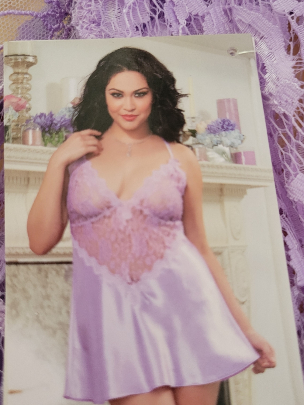 Dreamgirl Lilac Lace Satin Chemise